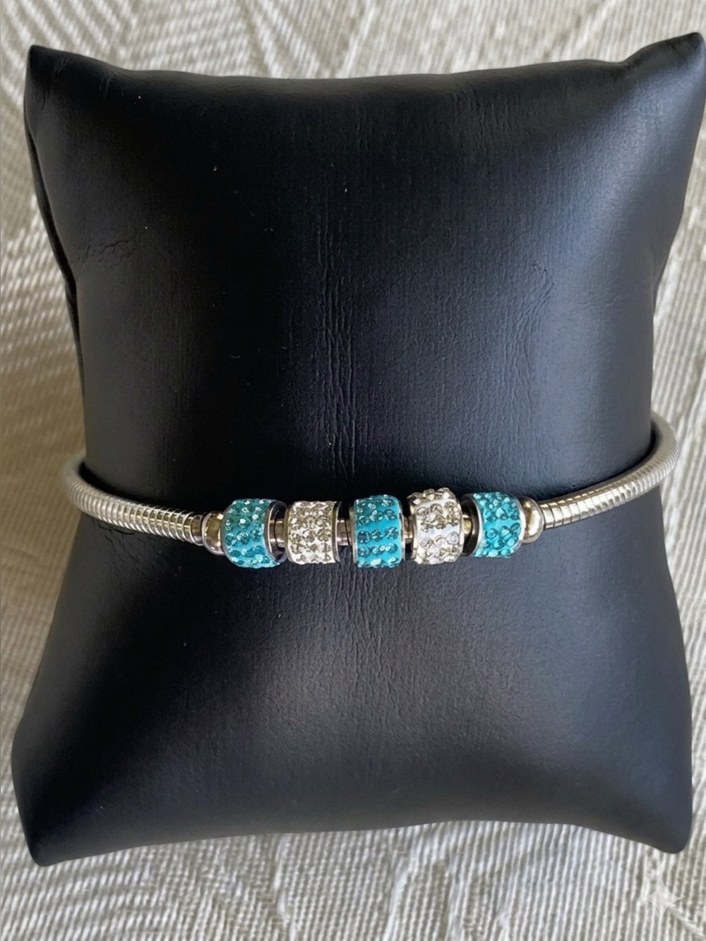FAC Aqua Blue & Clear Crystal Silver Tone Bracelet NWOT